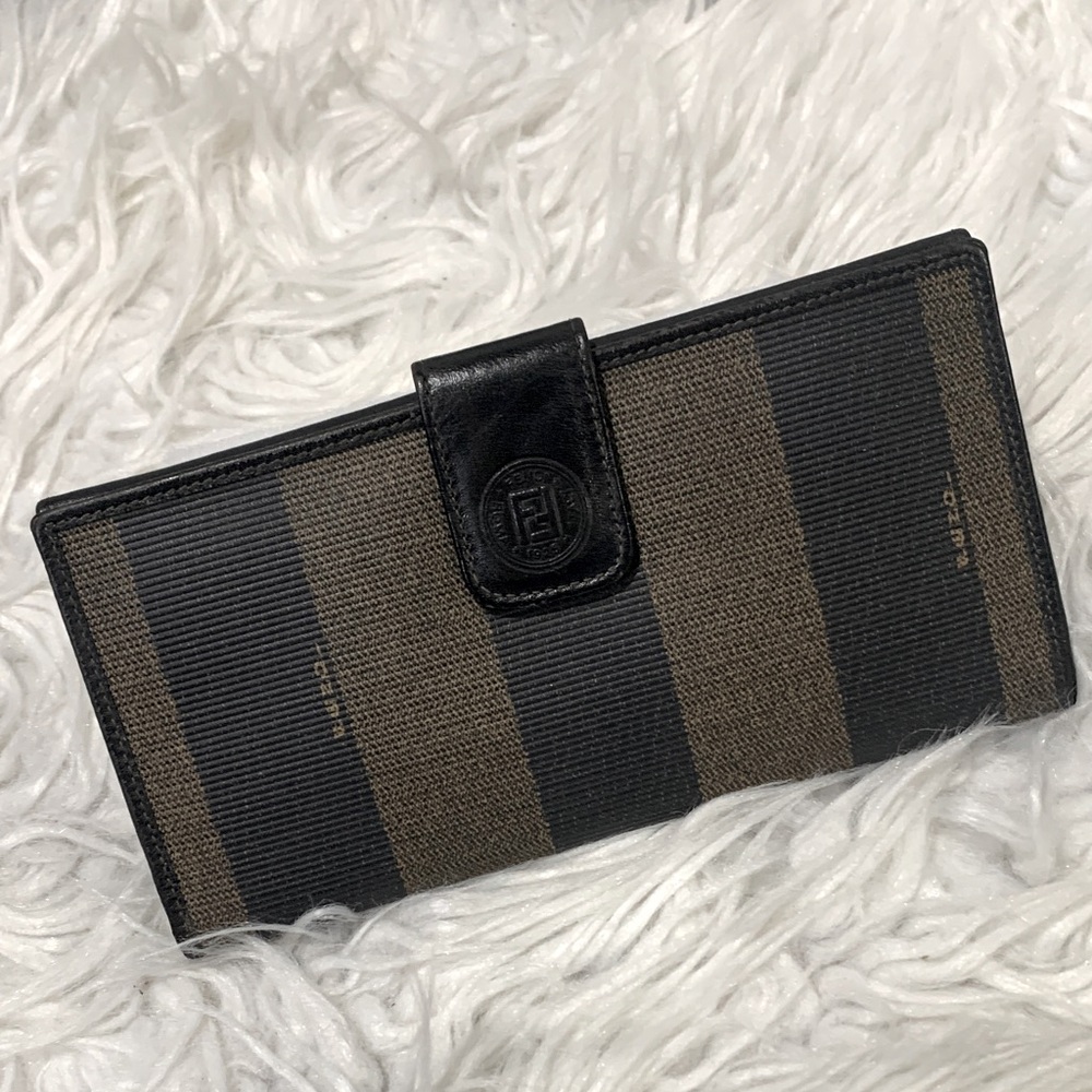 FENDI Black and Brown Striped Wallet